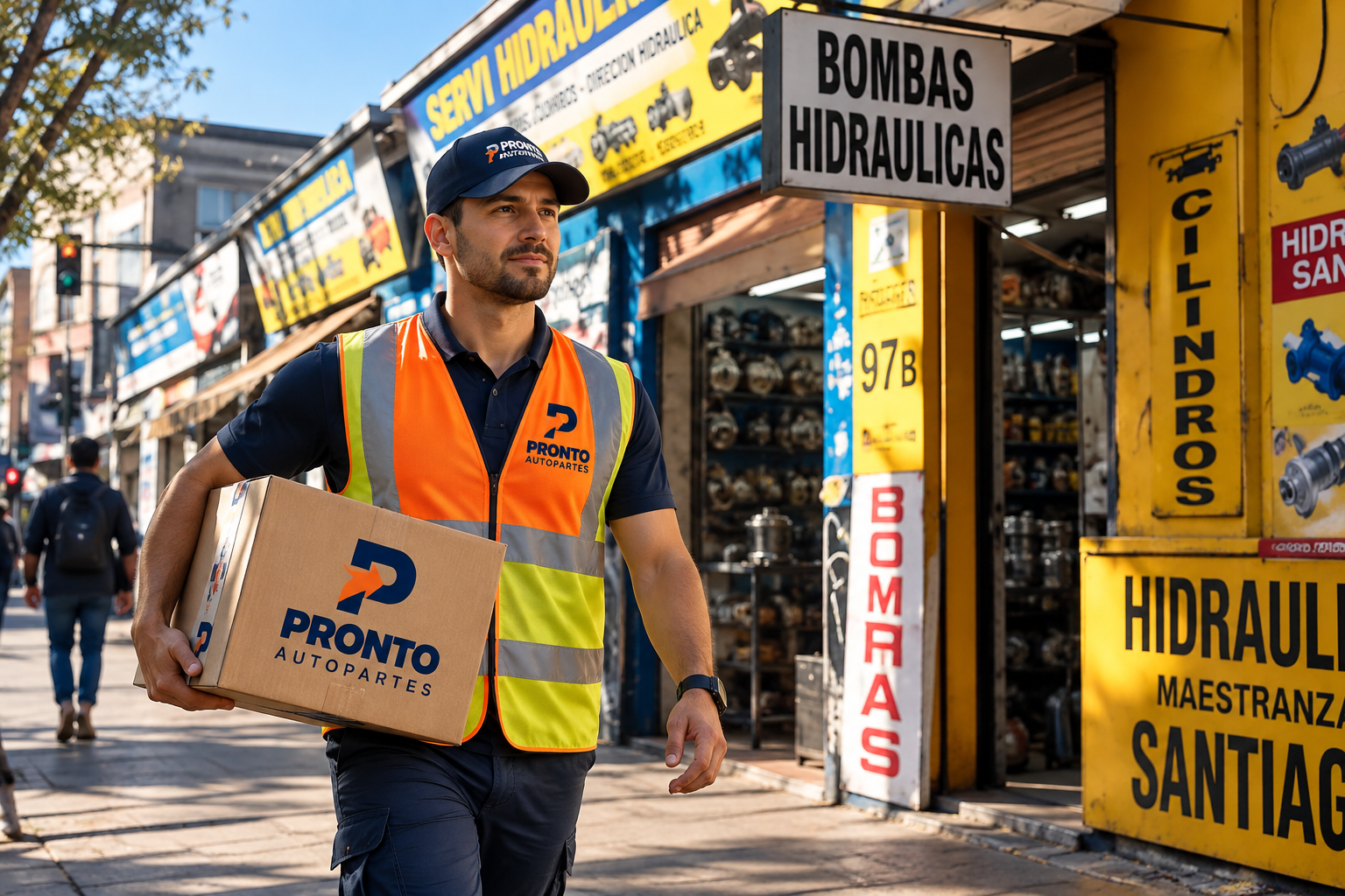 Runner de Pronto Autopartes recorriendo locales de repuestos en Santiago